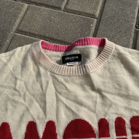 Zadig & Voltaire Paris Gaby Cashmere Wool Sweater Amour Cream Pink Small - Picture 3 of 9
